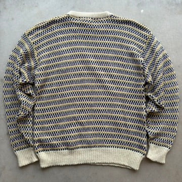 Vintage Eddie Bauer Mens L Cotton Birdseye Knit Sweater Made in USA Purple Gold