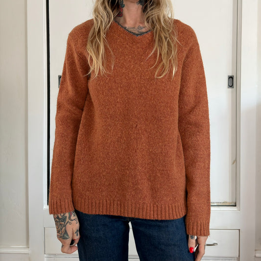 Vintage Guess V-Neck Sweater Burnt Orange Alpaca Wool Blend Y2K Small