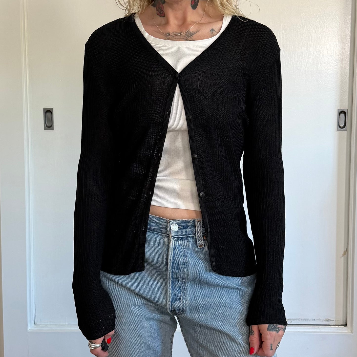 Vintage Jones & Co Black Ribbed Cardigan Sweater
