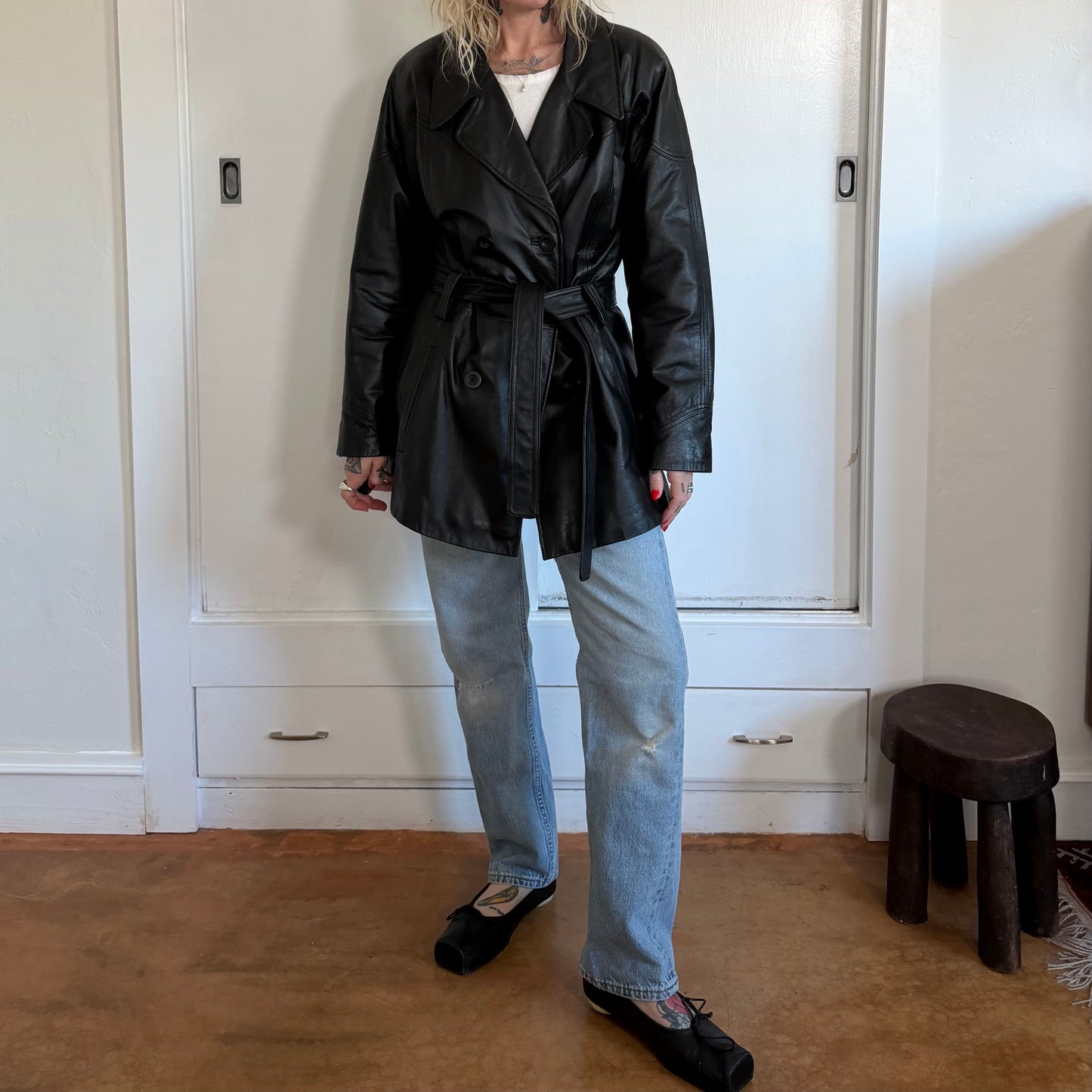 Vintage Preston & York Vintage Double Breasted Belted Black Trench Coat