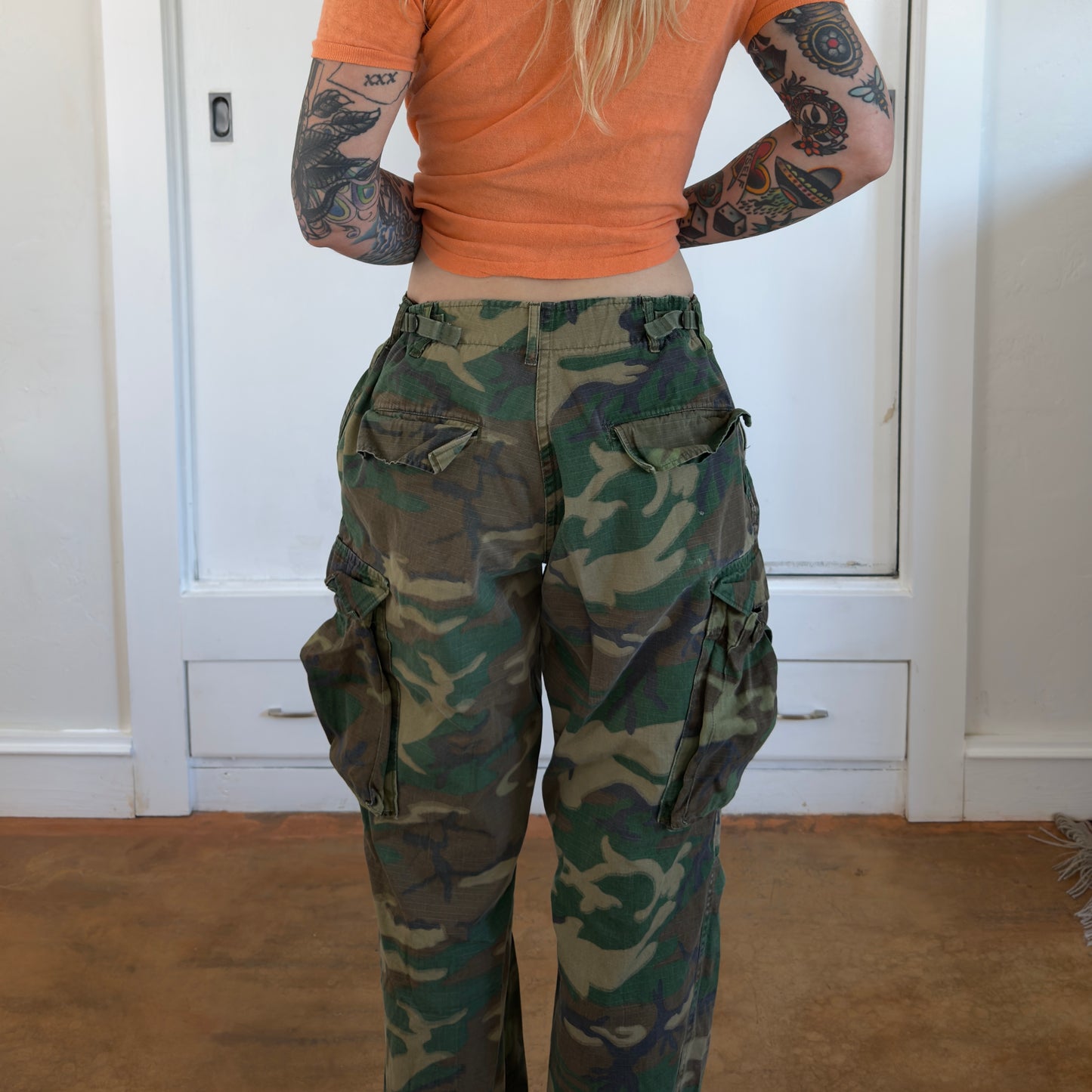 Vintage 1978 US Military Woodland Camo Cargo Pants Ripstop Combat Trousers
