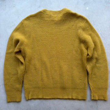 Vintage National Mustard Yellow Waffle Knit Lambswool Blend Crewneck Sweater