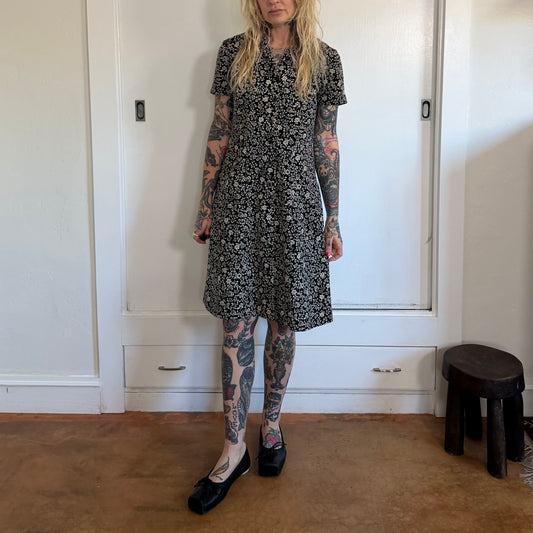 Vintage Talbots Black & White Floral Short Sleeve Dress
