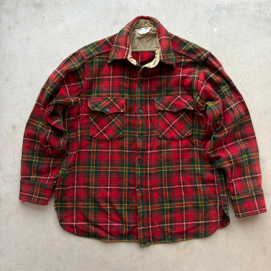 Vintage Heavy Plaid Flannel Shirt Red Green Wool Blend Button Down Mens L