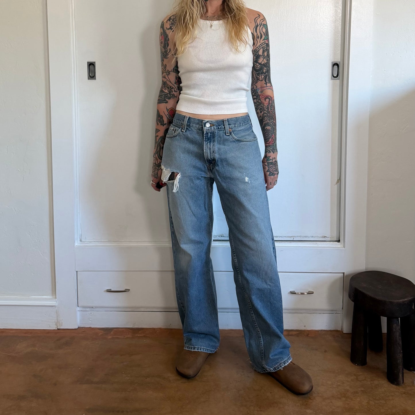 Vintage Y2k Levis 529 Light Wash Distressed Baggy Straight Leg Jeans