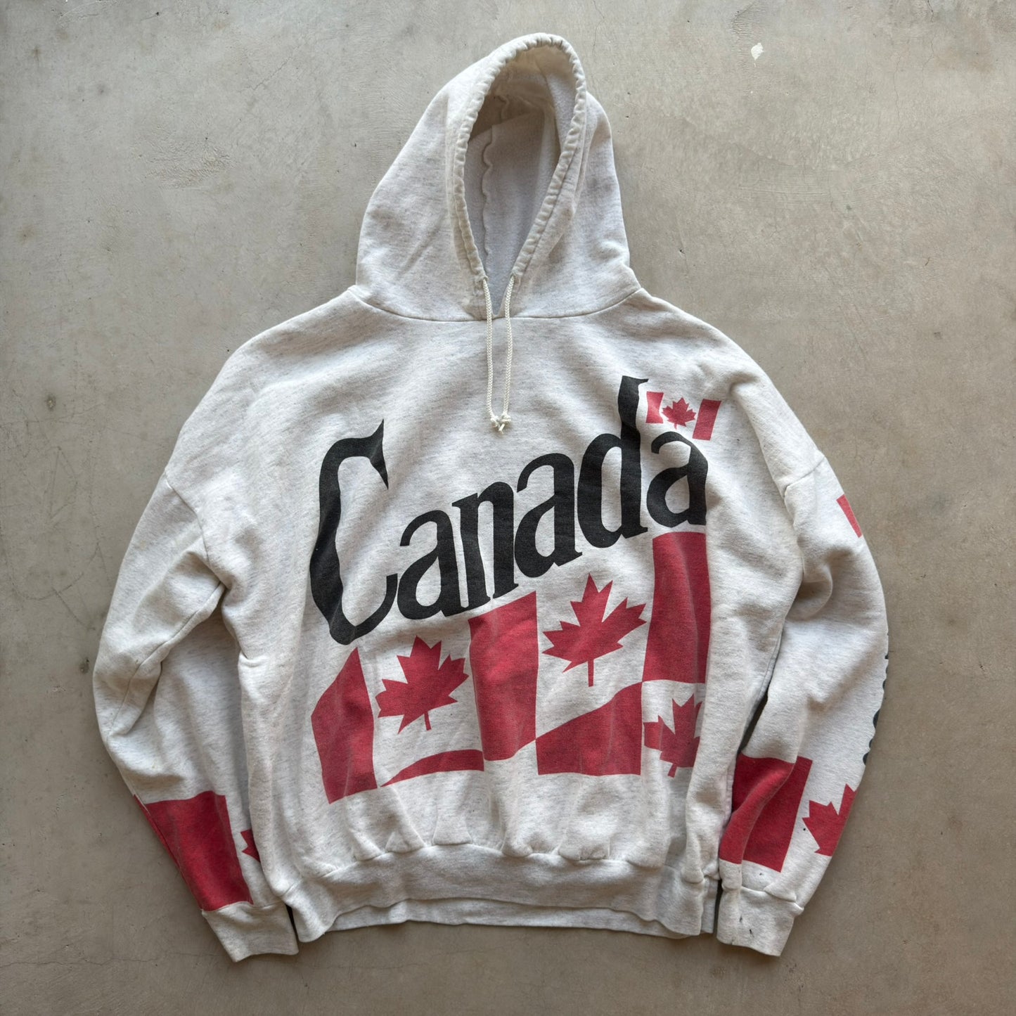 Vintage Canada Flag Graphic Hoodie Ash Grey XL 50/50 Souvenir Sweatshirt