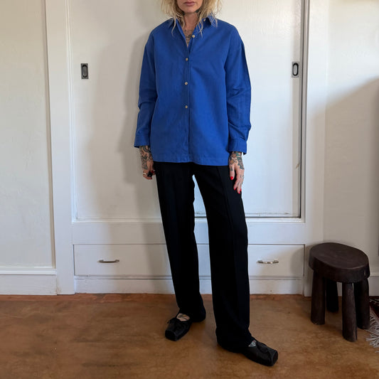 Vintage Harve Bernard Petite Cobalt Linen Cotton Button Down