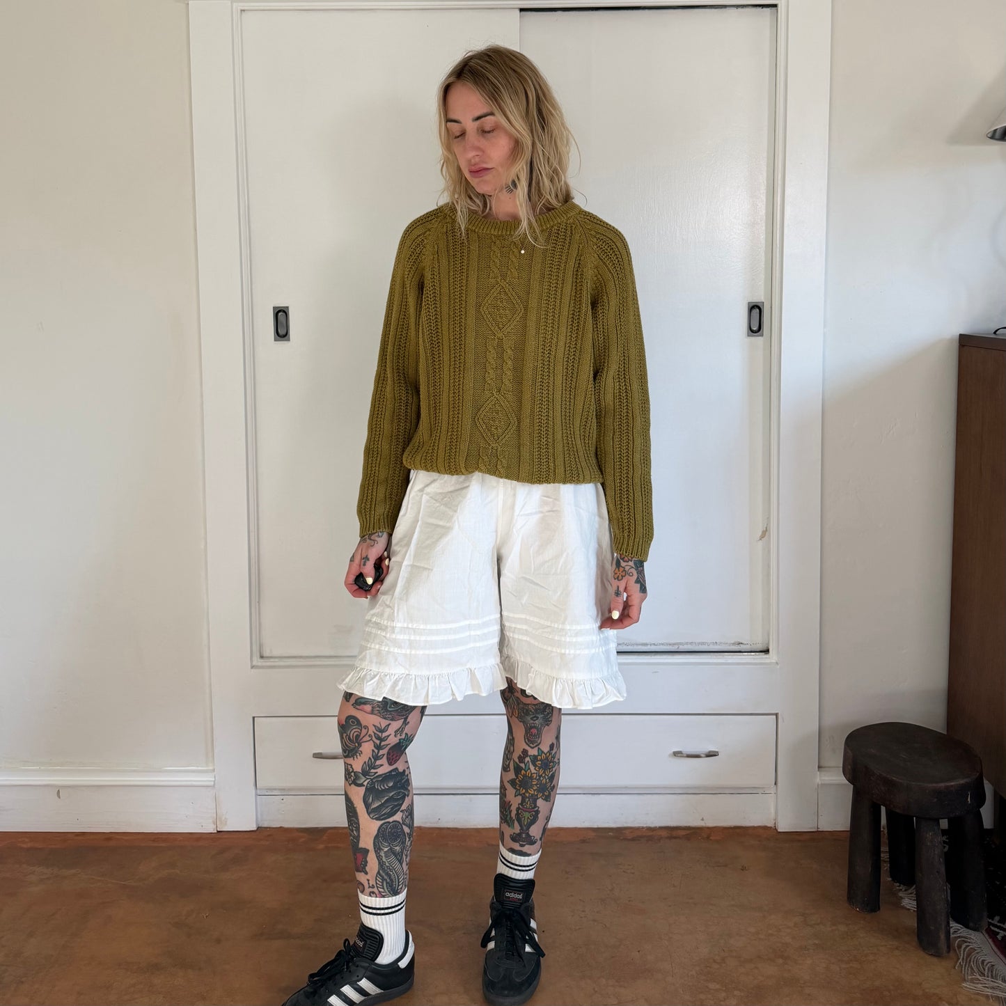 Vintage 1990s Olive Green Cable Knit Sweater