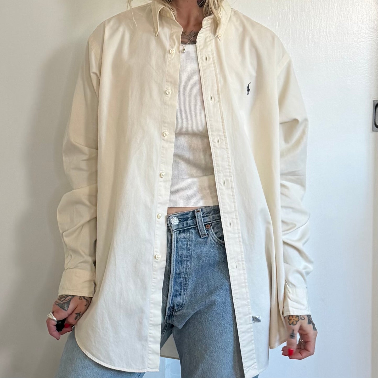 Vintage Polo Ralph Lauren Cream Cotton Twill Button Down Shirt