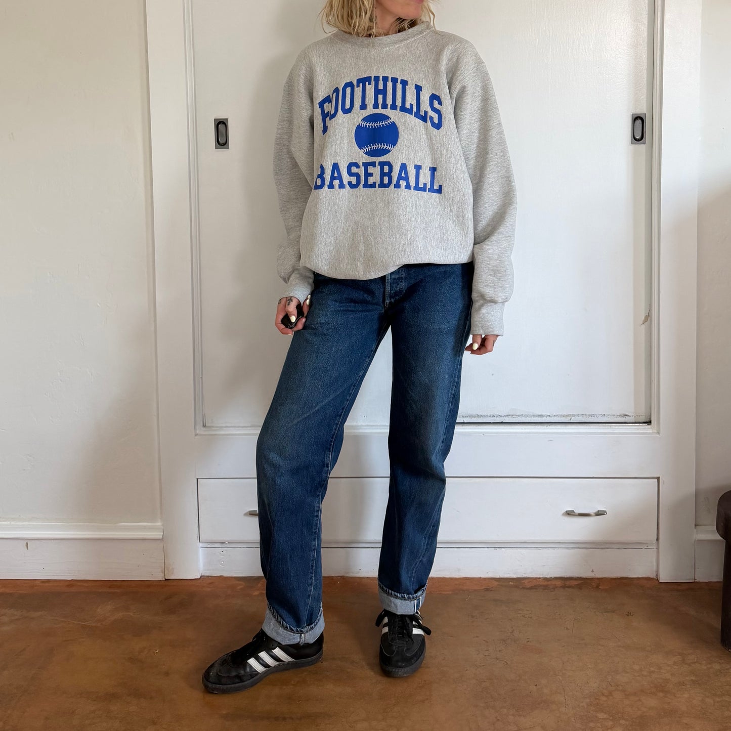 Vintage 1990s Cotton Exchange Foothills Baseball Sweatshirt Grey 2XL Reverse Weave