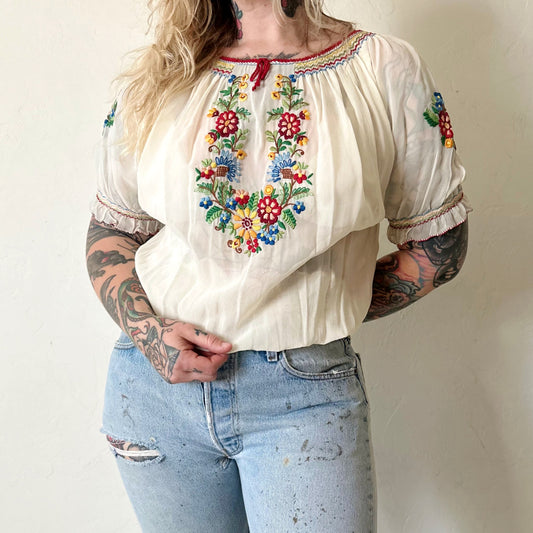 Vintage Hand Embroidery Fast Colour Hungarian Blouse