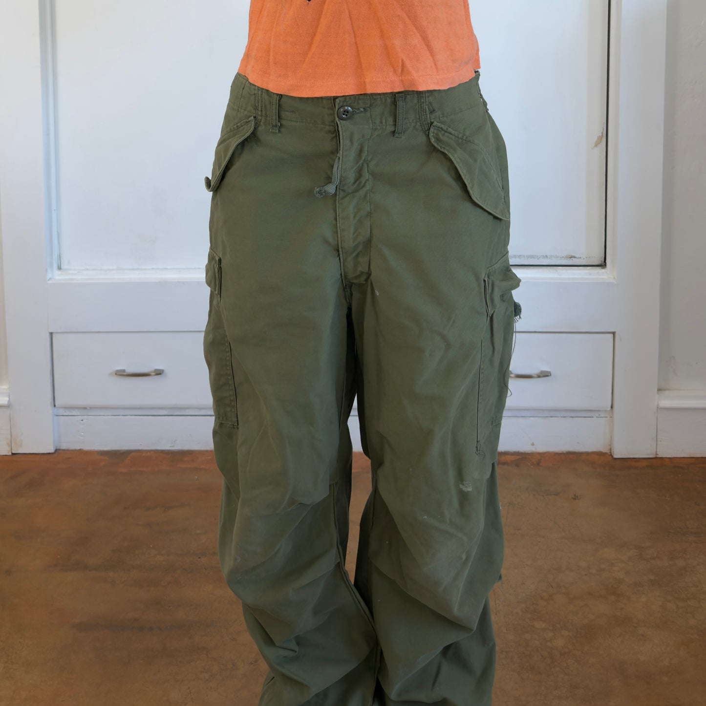 Vintage 1970s M65 Military Pants Olive Drab Green Adjustable Cargo Trousers