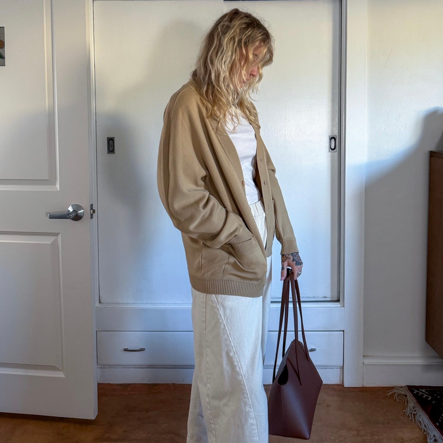 Vintage 1960s tan button up cardigan