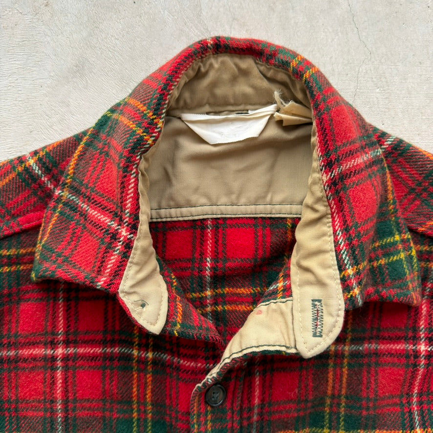Vintage Heavy Plaid Flannel Shirt Red Green Wool Blend Button Down Mens L