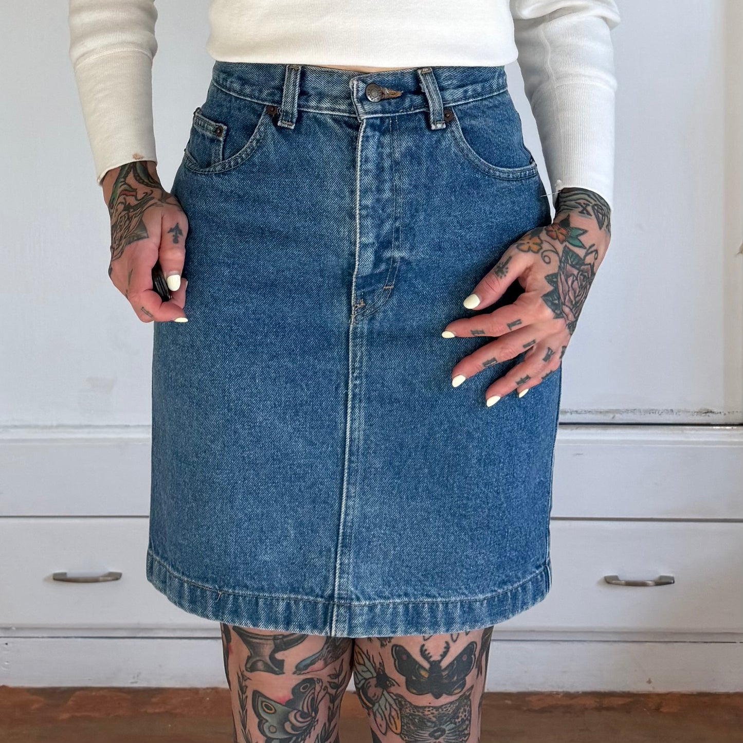 Vintage 1990s Calvin Klein Sport High Waisted Mini Denim Skirt