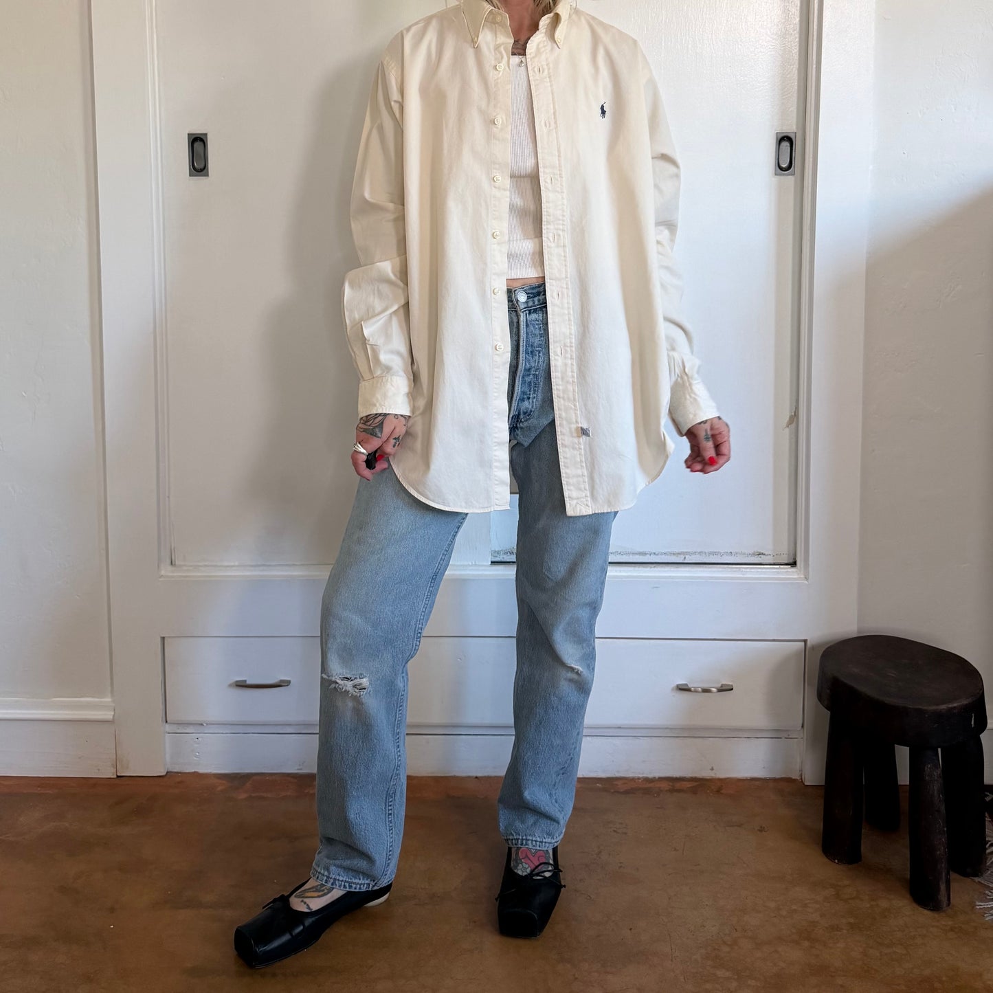 Vintage Polo Ralph Lauren Cream Cotton Twill Button Down Shirt