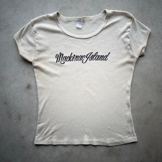 Vintage 1970s Mackinac Island Baby Tee Cream Graphic Souvenir T-Shirt