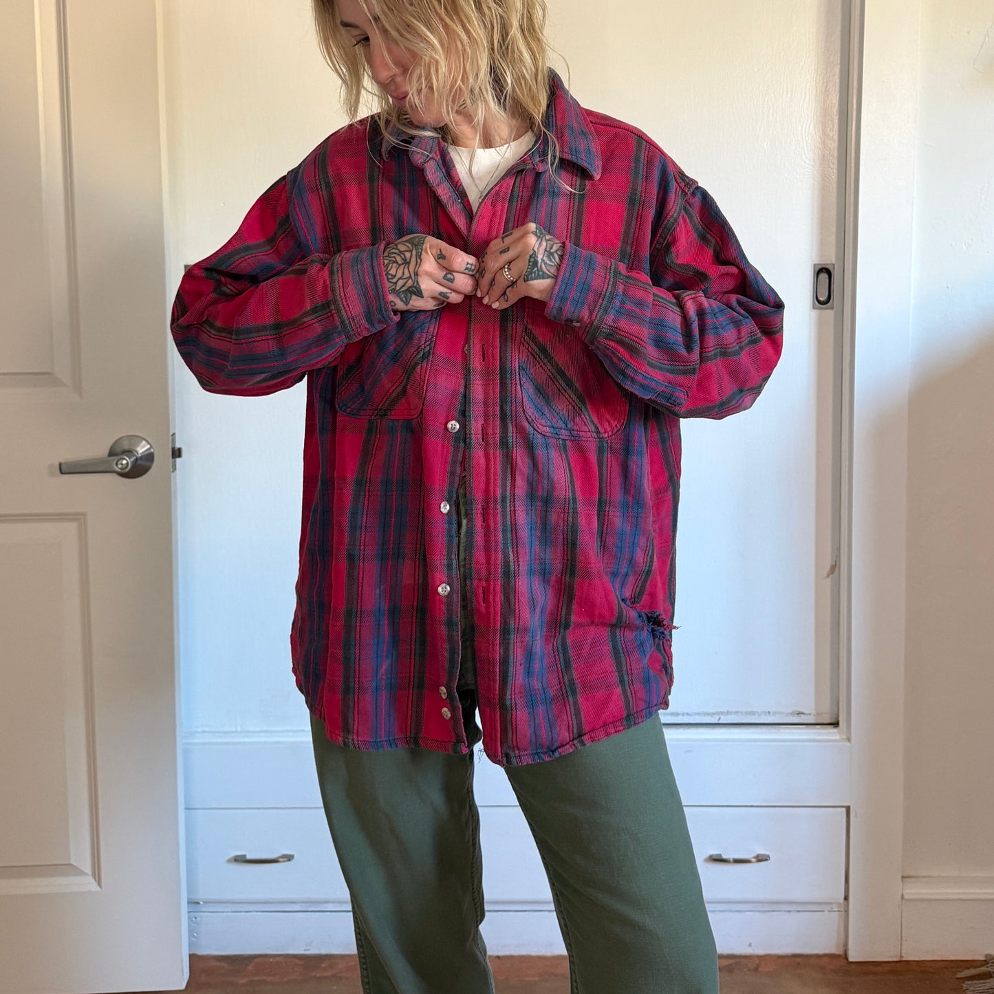 Vintage 1990s Fieldmaster distressed button up cotton flannel
