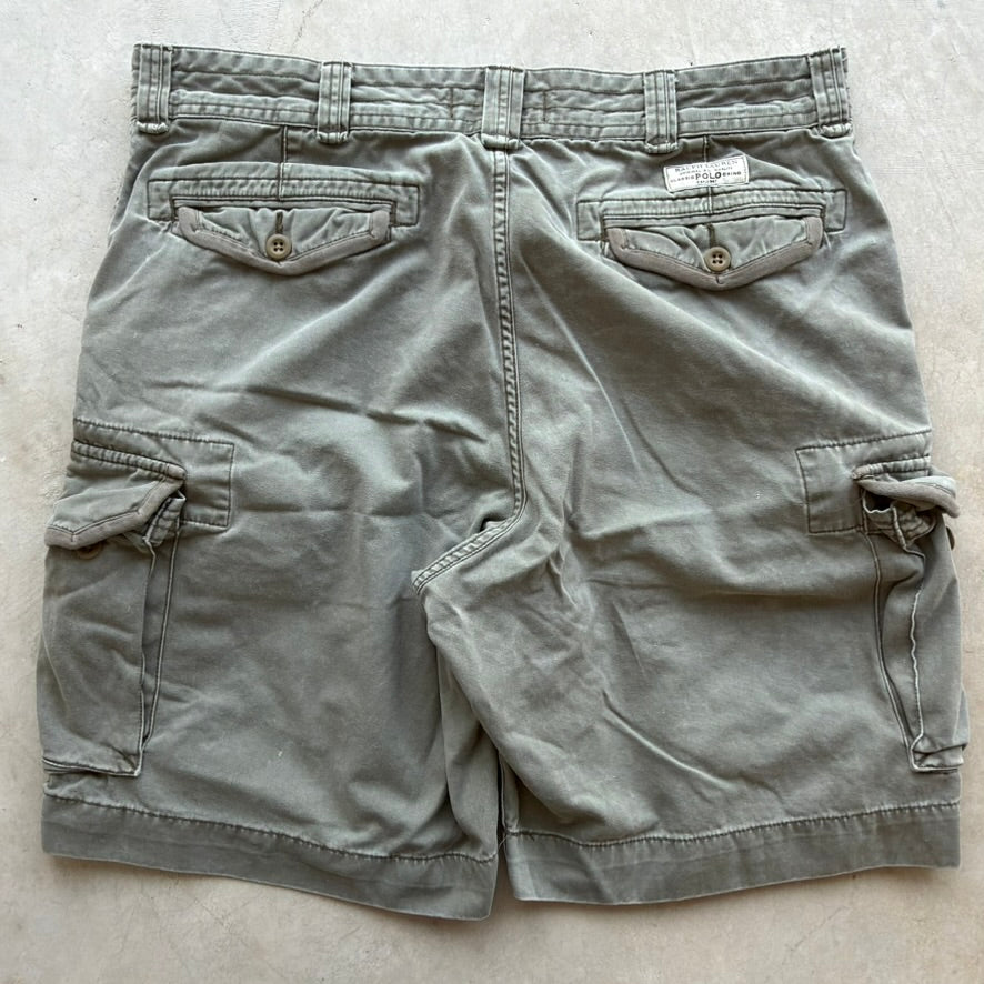 Vintage Polo Ralph Lauren Mens Cargo Shorts Olive Green Cotton Twill Multi Pocket 38