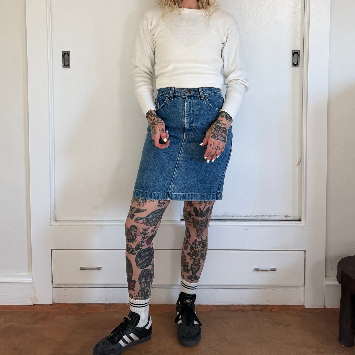 Vintage 1990s Calvin Klein Sport High Waisted Mini Denim Skirt