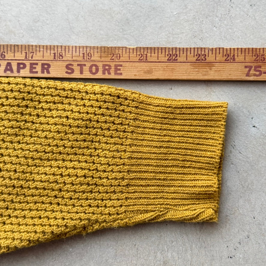 Vintage National Mustard Yellow Waffle Knit Lambswool Blend Crewneck Sweater