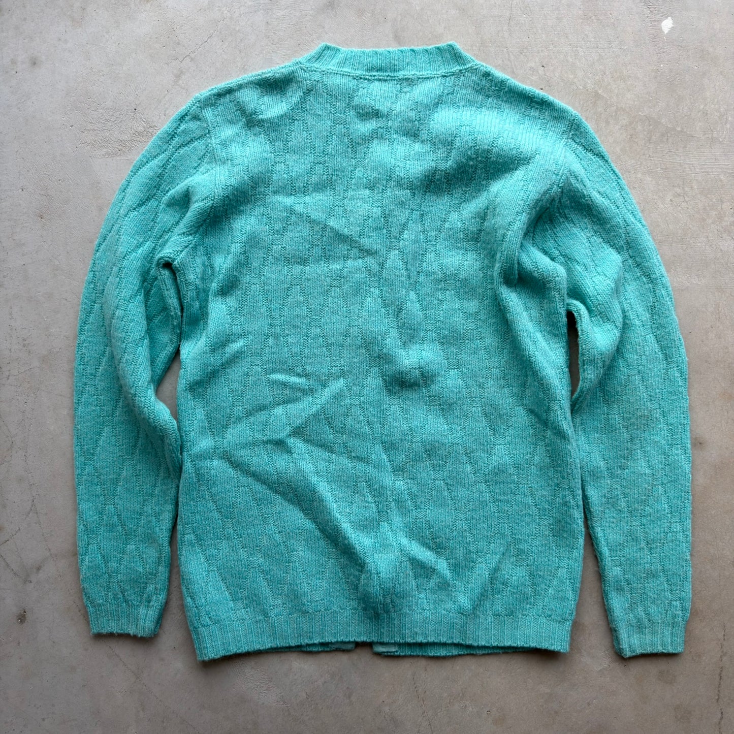 Vintage Sears Wintuk Aqua Blue Diamond Knit Cardigan Sweater Orlon Acrylic Women Small