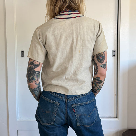 Vintage 1950s Baseball Jersey Thick Cotton with Blue and Red detail