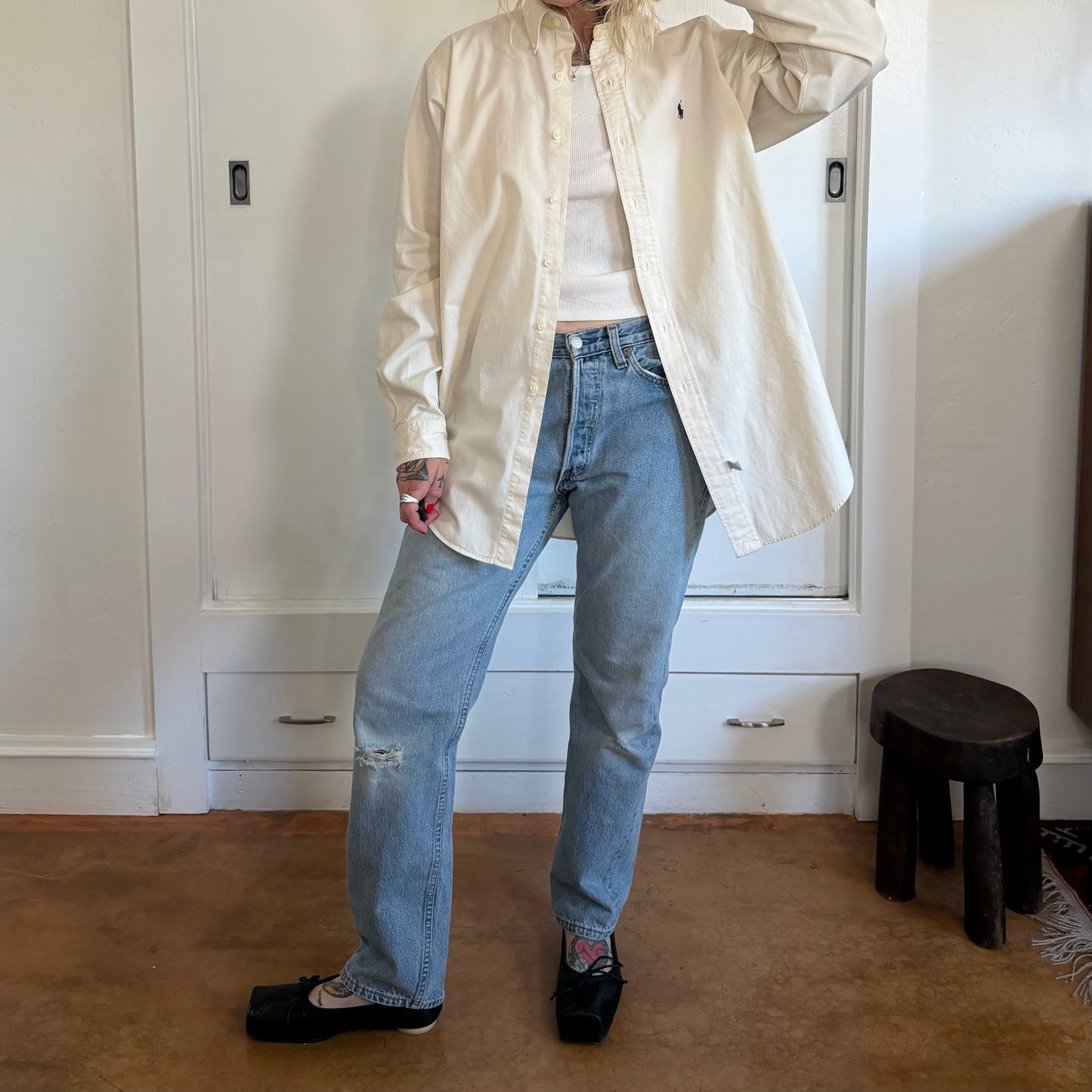 Vintage Polo Ralph Lauren Cream Cotton Twill Button Down Shirt