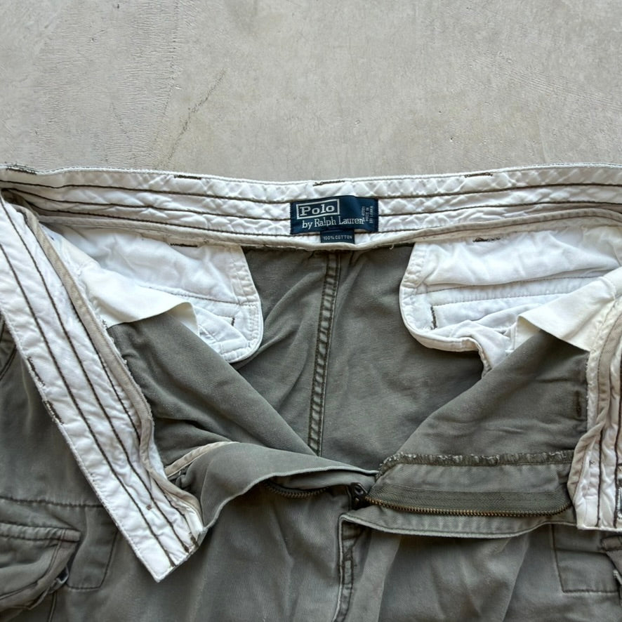 Vintage Polo Ralph Lauren Mens Cargo Shorts Olive Green Cotton Twill Multi Pocket 38