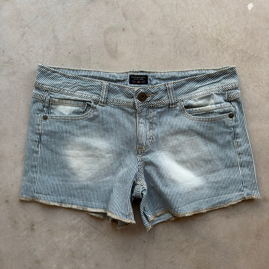 US Polo Assn Vintage Hickory Stripe Denim Shorts Blue Frayed Hem Size 11/12