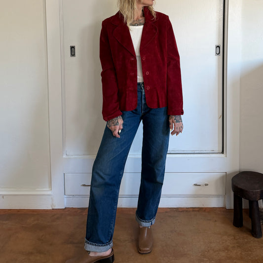 Vintage Uniform John Paul Richard Red Suede Leather Blazer Jacket Women’s Large