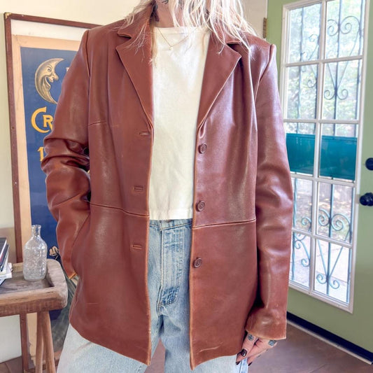Vintage 1990s Y2k Jones New York cognac brown leather jacket