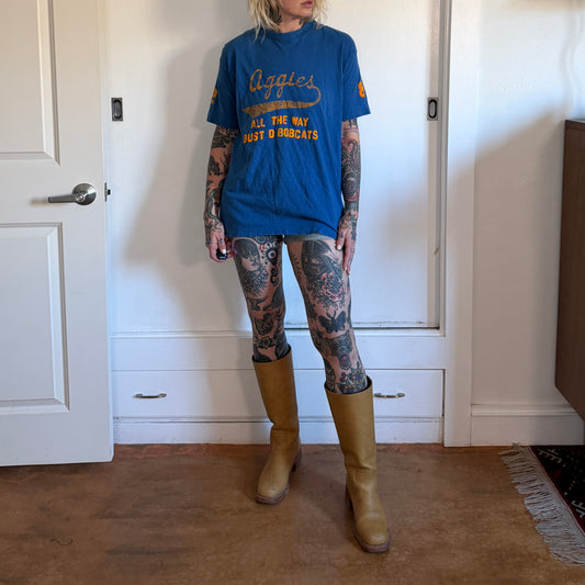 Vintage 1970s Belton blue combed cotton sports shirt with Aggies team