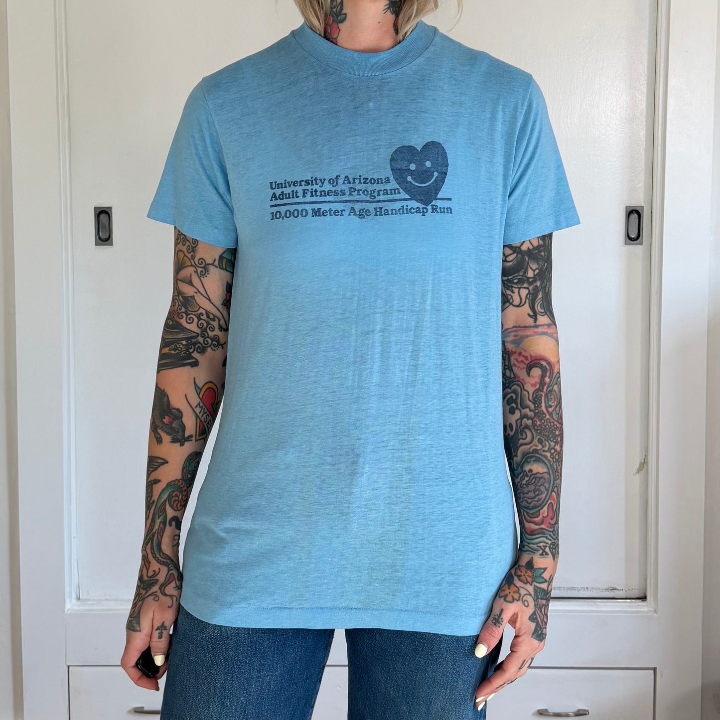 Vintage 1980s University of Arizona Adult Fitness Program 10K Run Blue T-Shirt