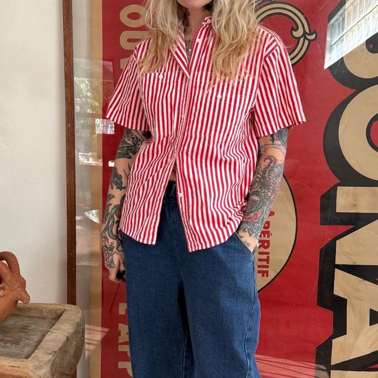 Vintage Diane Von Furstenburg Red Striped Button Up