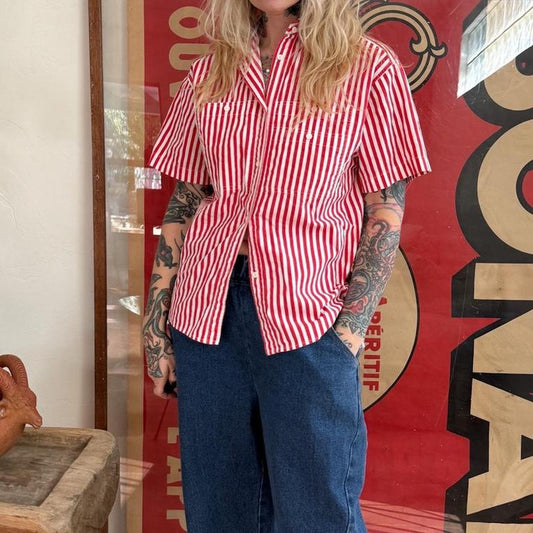 Vintage Diane Von Furstenburg Red Striped Button Up