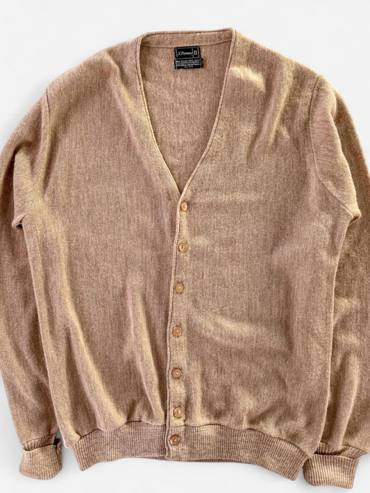 Vintage 1980s JcPenney Tan Light Brown button down Cardigan