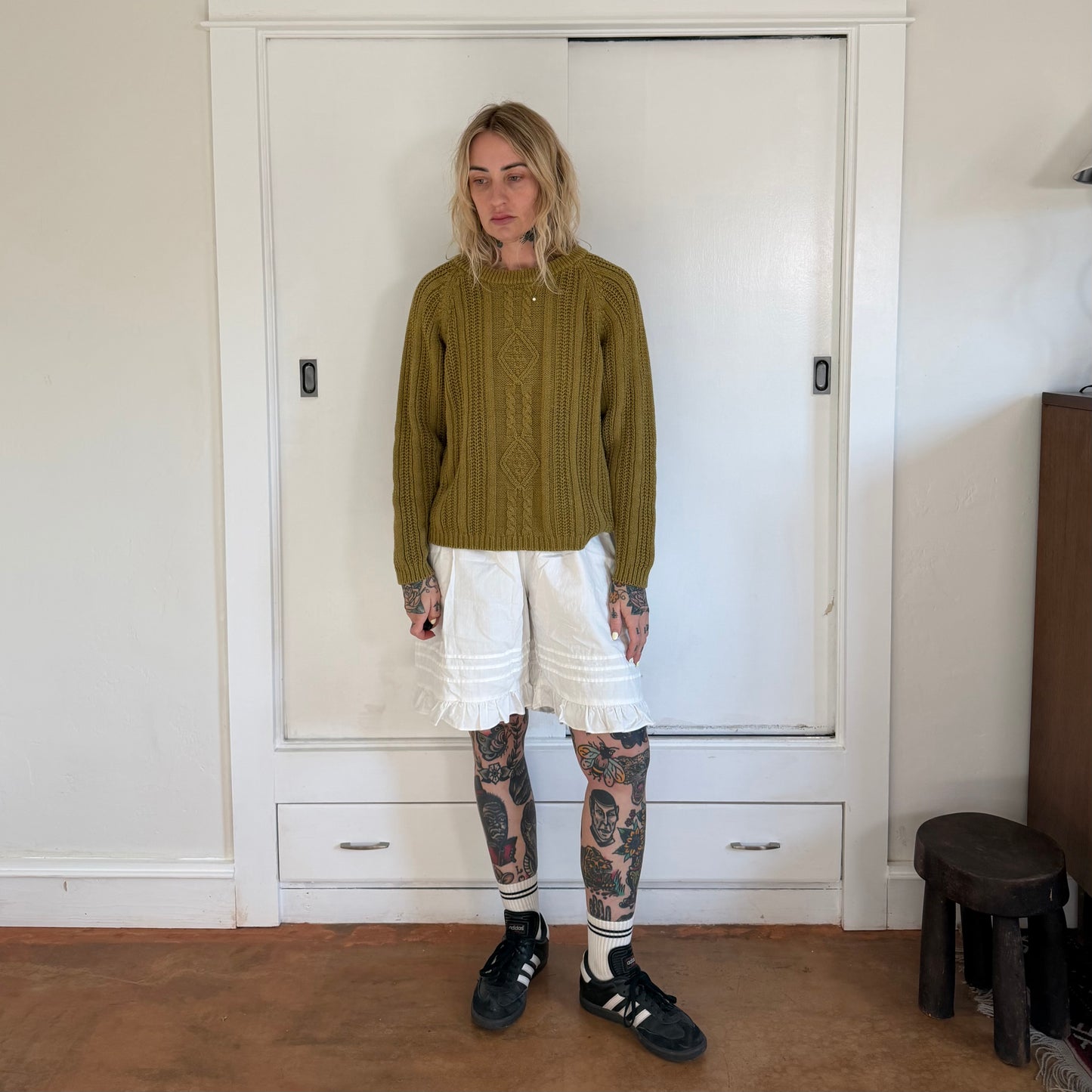 Vintage 1990s Olive Green Cable Knit Sweater