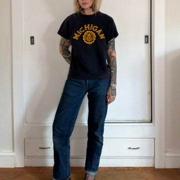 Vintage 60s Champion Running Man Michigan Sweatshirt Short Sleeve Navy Medium
