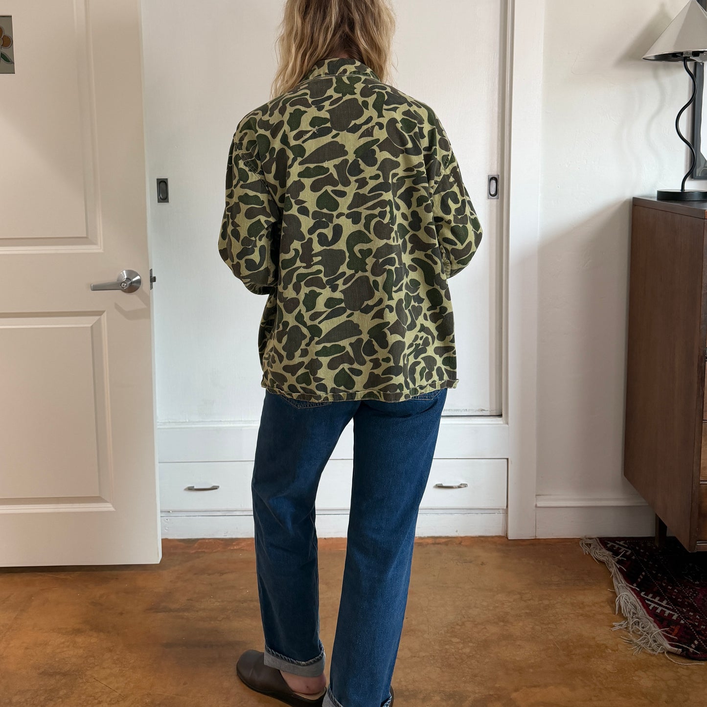 Vintage 1970s frog skin camo button up shirt jacket