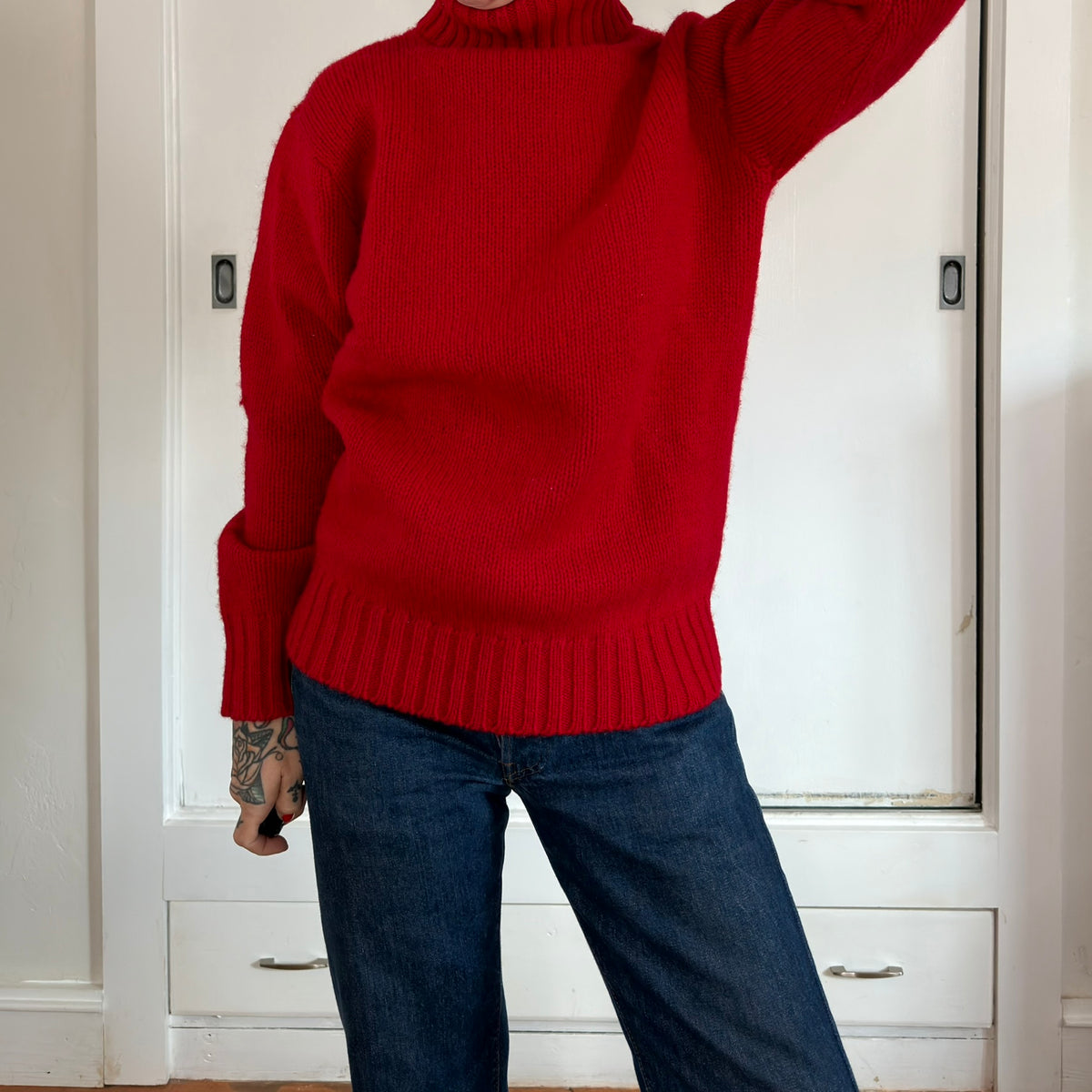 Vintage Ralph Lauren Red Wool Turtleneck Sweater Preppy Holiday Knit Mens M
