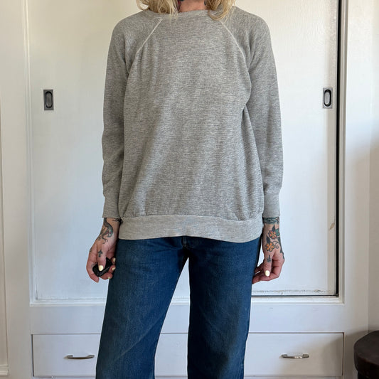 Vintage 1970s Heather Gray Raglan Sweatshirt Cotton Blend Pullover