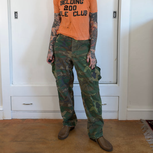 Vintage 1978 US Military Woodland Camo Cargo Pants Ripstop Combat Trousers