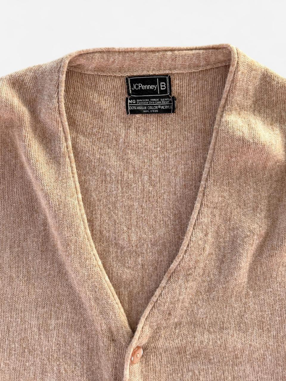 Vintage 1980s JcPenney Tan Light Brown button down Cardigan