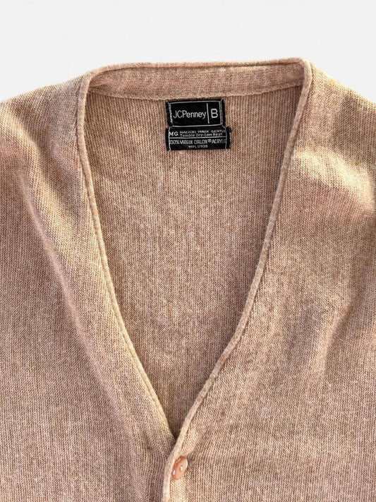 Vintage 1980s JcPenney Tan Light Brown button down Cardigan