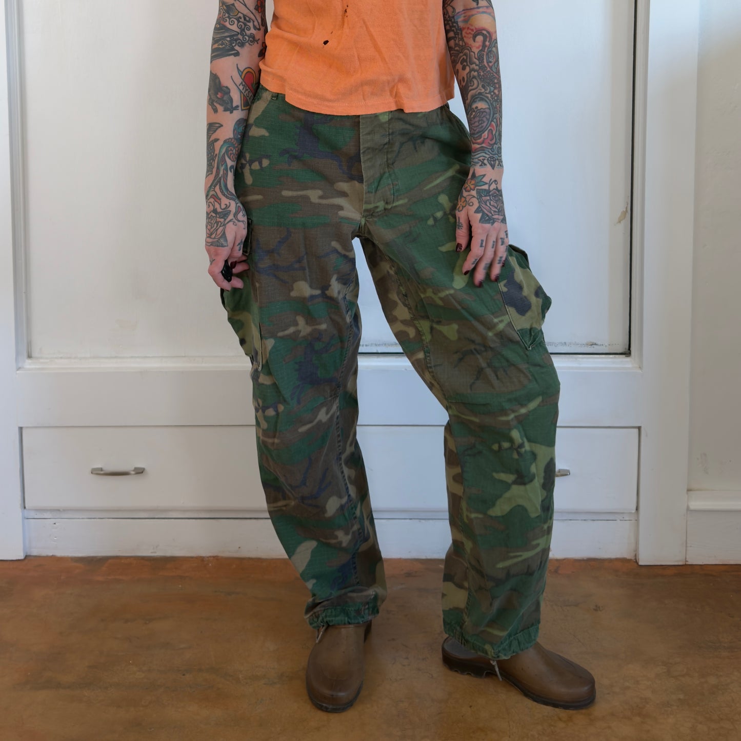 Vintage 1978 US Military Woodland Camo Cargo Pants Ripstop Combat Trousers
