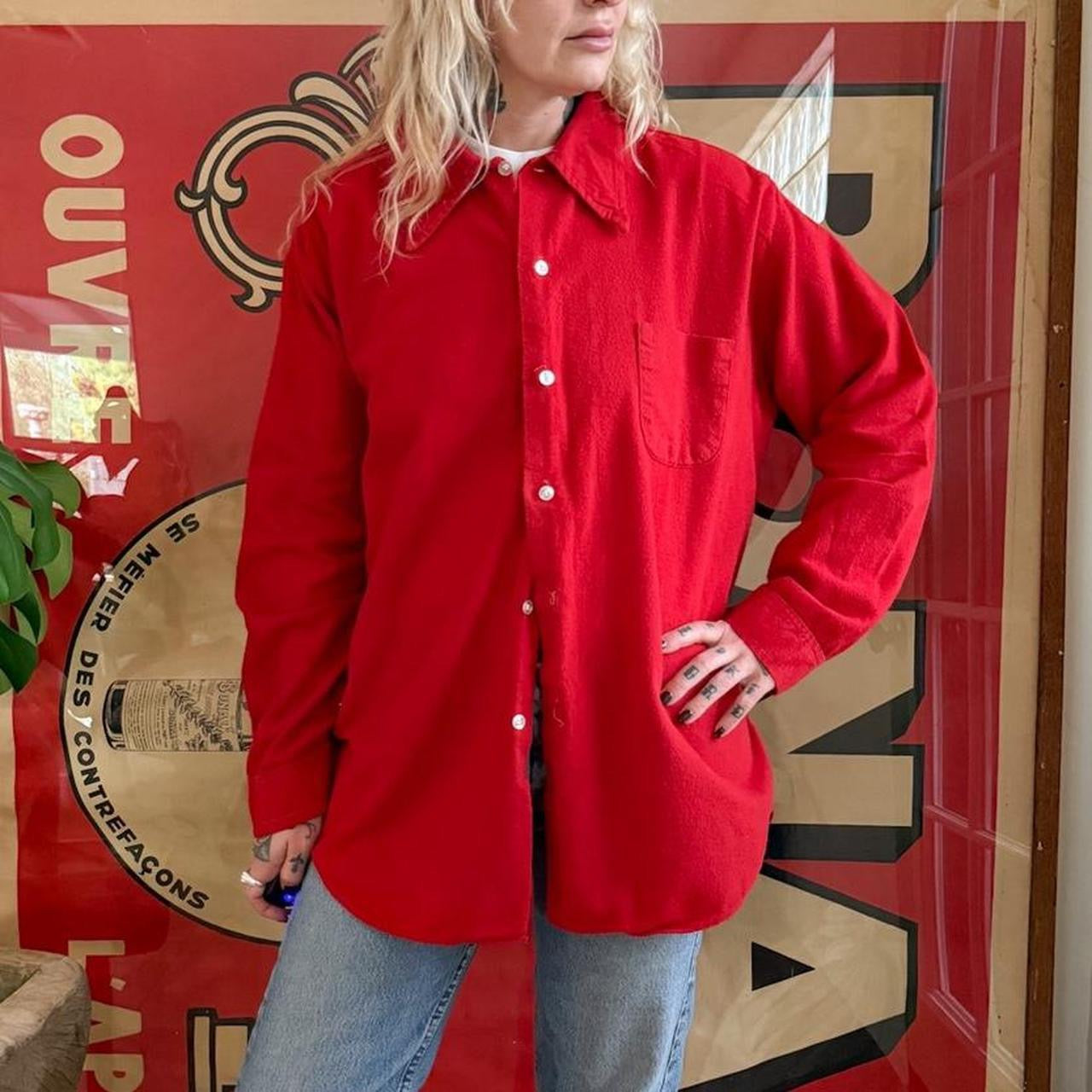 Vintage 1960s permanent press red long sleeve button up shirt