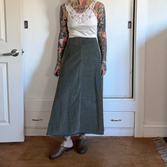 Vintage Talbots green and blue textured ribbed ankle length skirt