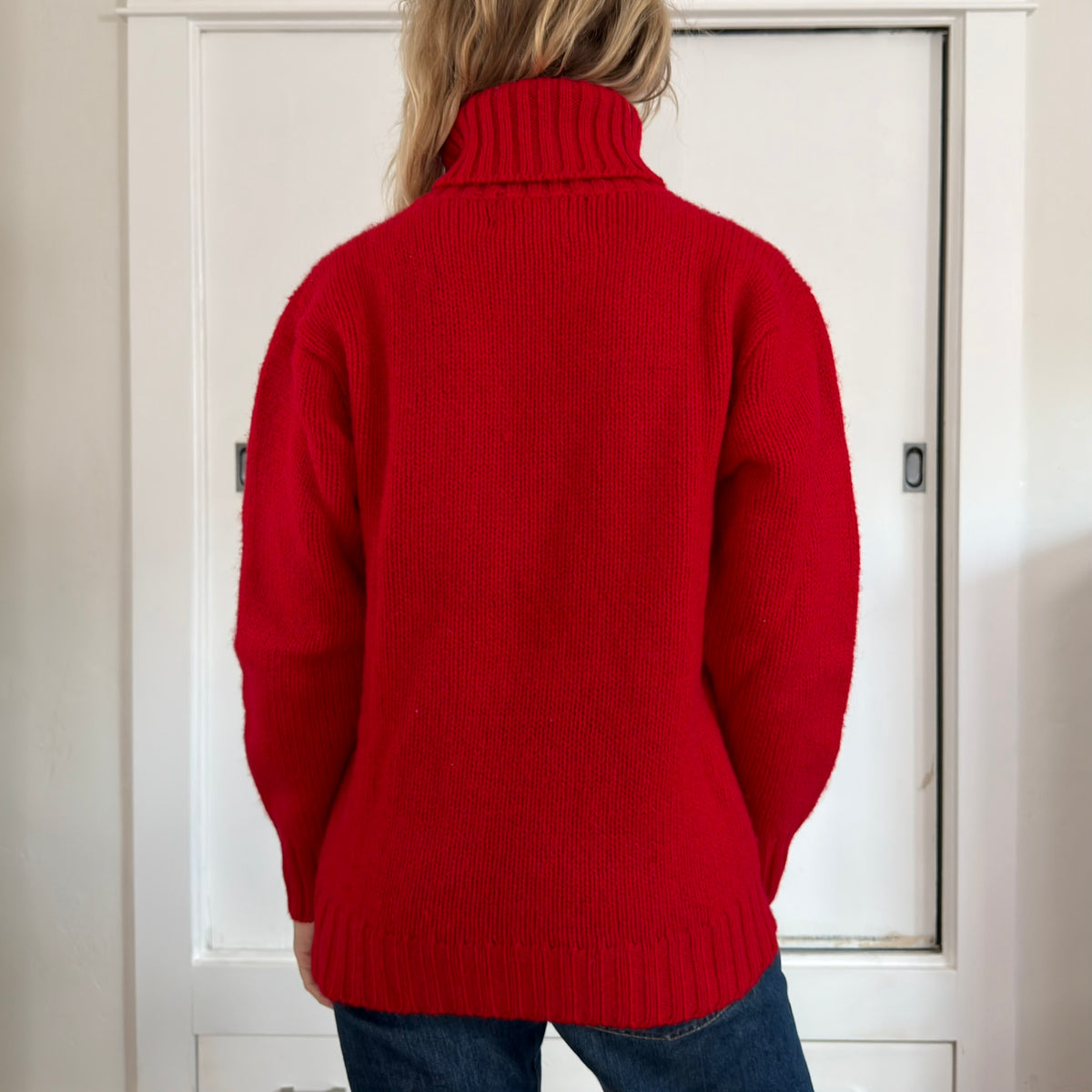 Vintage Ralph Lauren Red Wool Turtleneck Sweater Preppy Holiday Knit Mens M