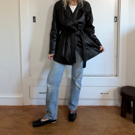 Vintage Preston & York Vintage Double Breasted Belted Black Trench Coat